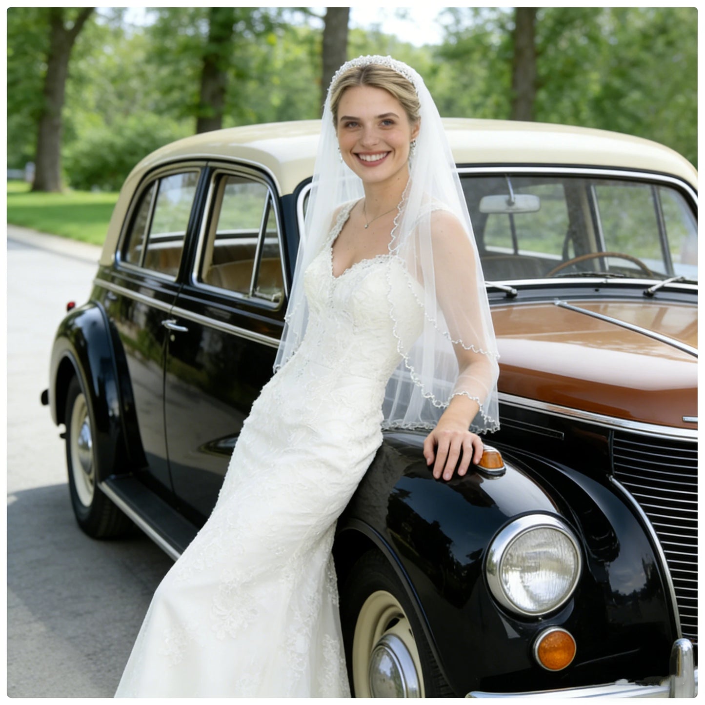 Elegant 2 Tier Wedding Veil with Crystal Edge Bridal Veils Cover Front and Back of Wedding Dresses