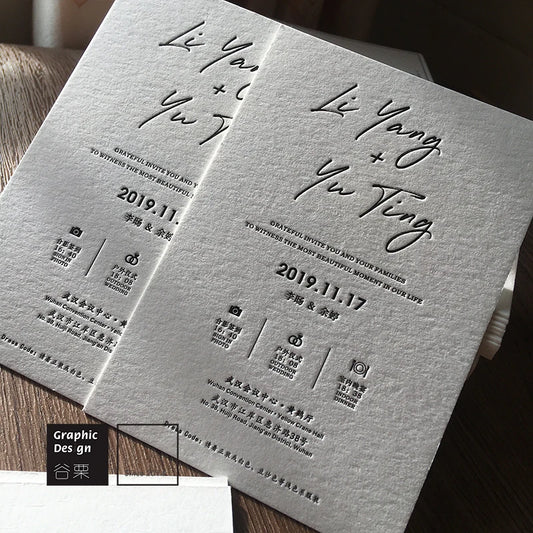 600GSM White Cotton Paper Letterpress Customized Design Top Upscale Wedding Invitation Cards Personalized
