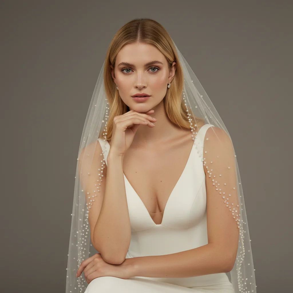 Romantic Pearl Dot Tulle Wedding Veil for Brides with Lightweight Design Subtle Beaded