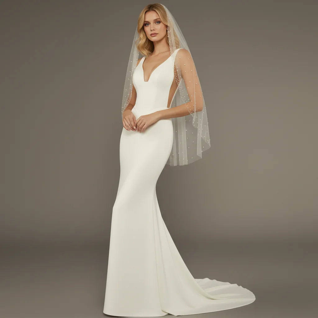 Romantic Pearl Dot Tulle Wedding Veil for Brides with Lightweight Design Subtle Beaded
