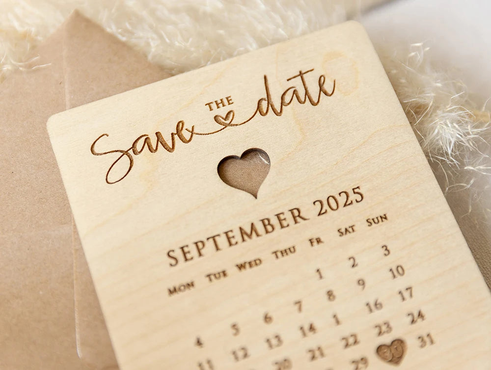 Custom Save The Date Wedding Invitation Laser Cut Wooden/Acrylic  Engraved Date Calendar Save The Date Card with Eco Envelope