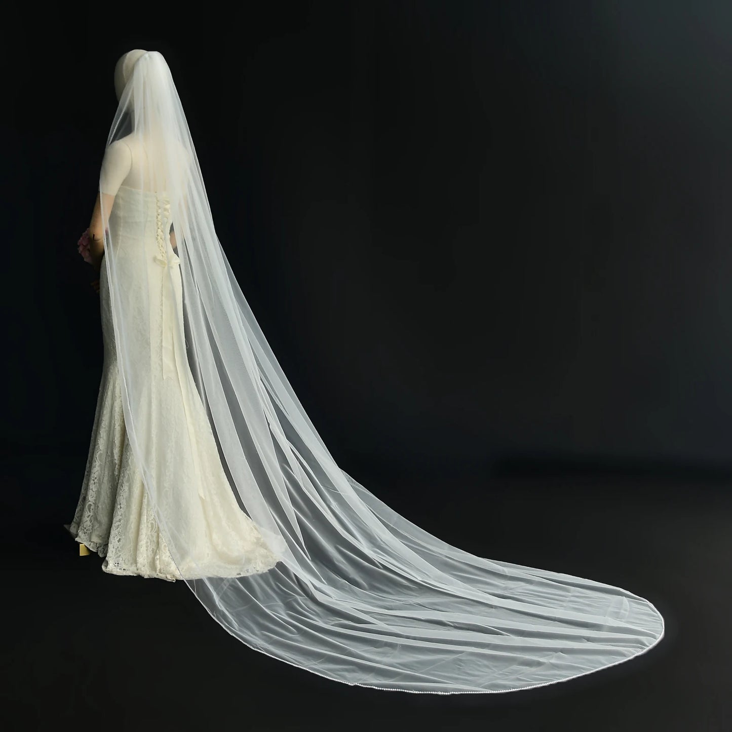 Wedding Veil Sparkling Diamond Chain Edge Bride Veil Rhinestones Long with Comb 1 Tier