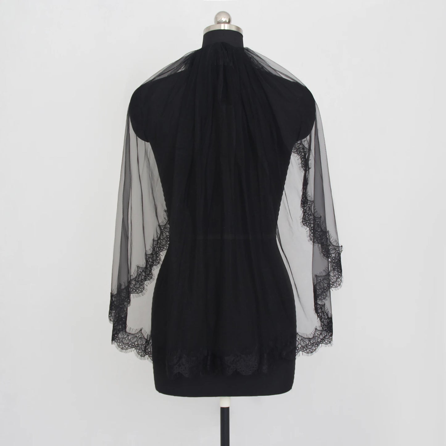 Black Bridal Veil Lace trim 75cm/100cm Hand-stitched