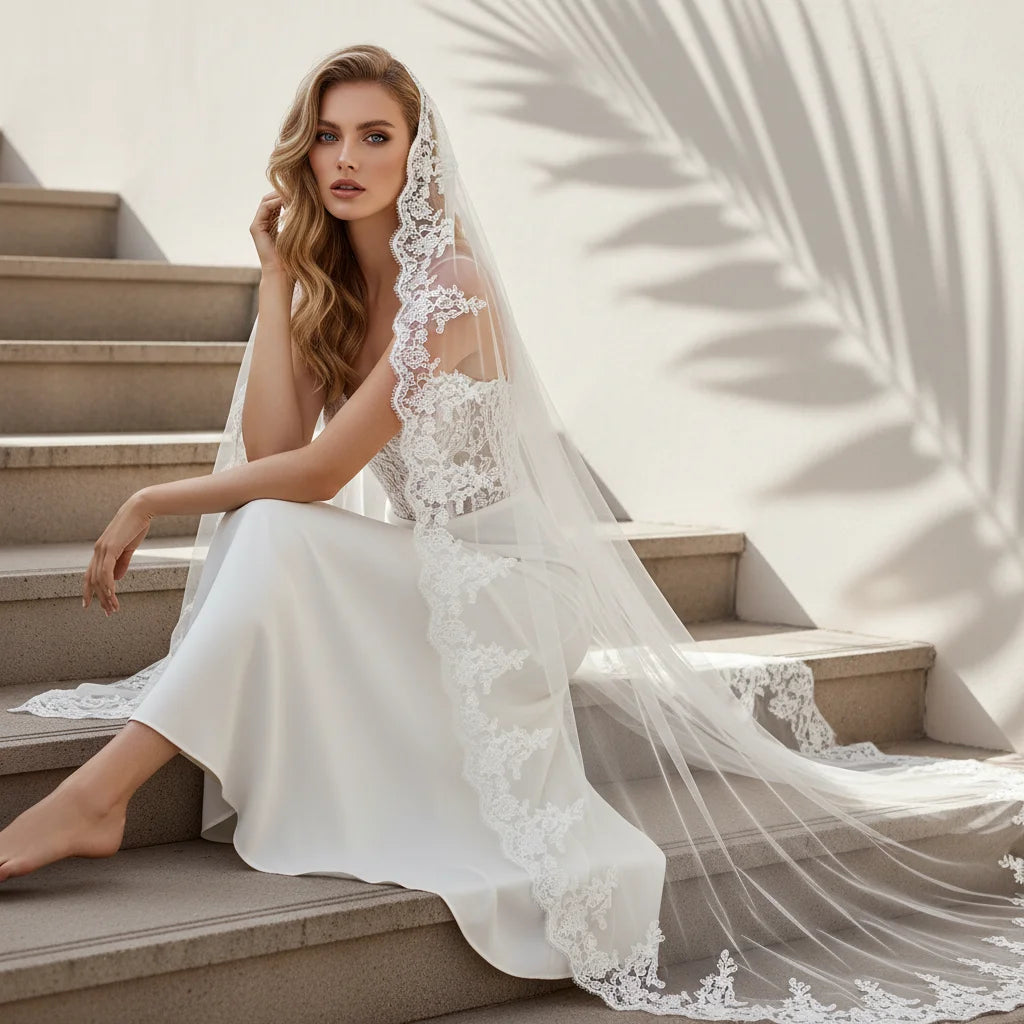 Long Bridal Veils Lace Edge Wedding Veil