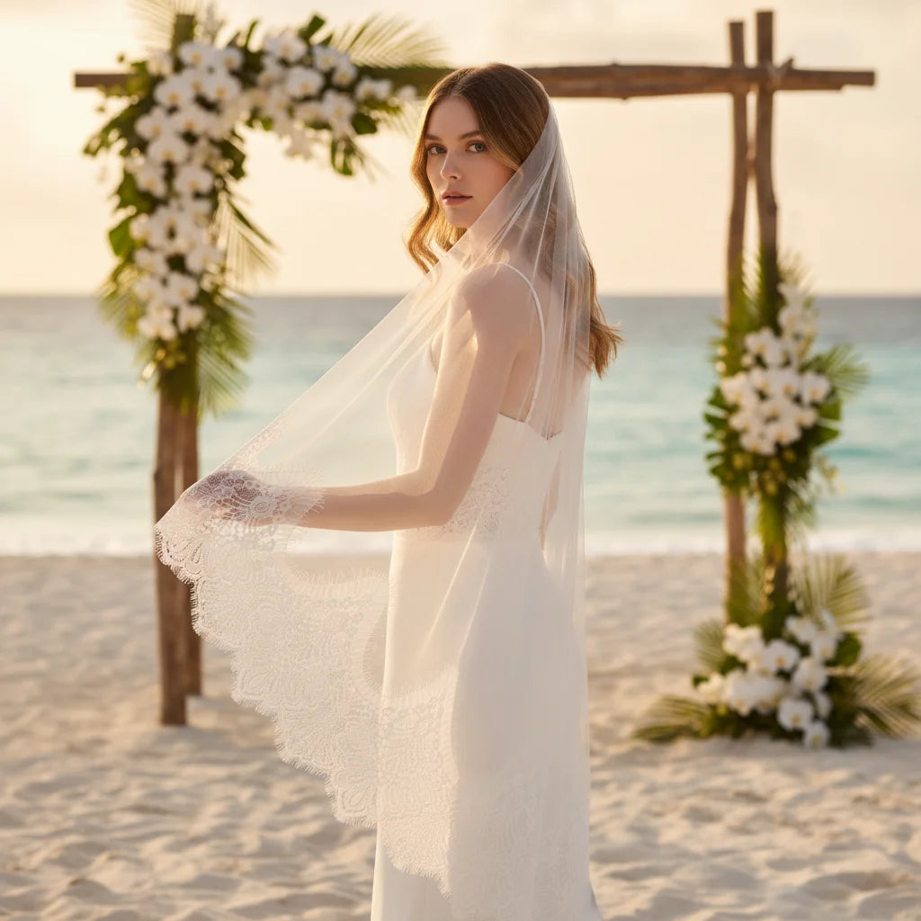 Luxury Cathedral Bridal Veil with Full Lace Trim Long Train Elegant Sheer Wedding Headpiece