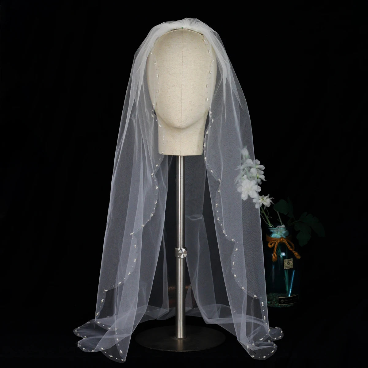 Exquisite Bridal Veil for Wedding Dress One-Layer Handmade Beading Edge