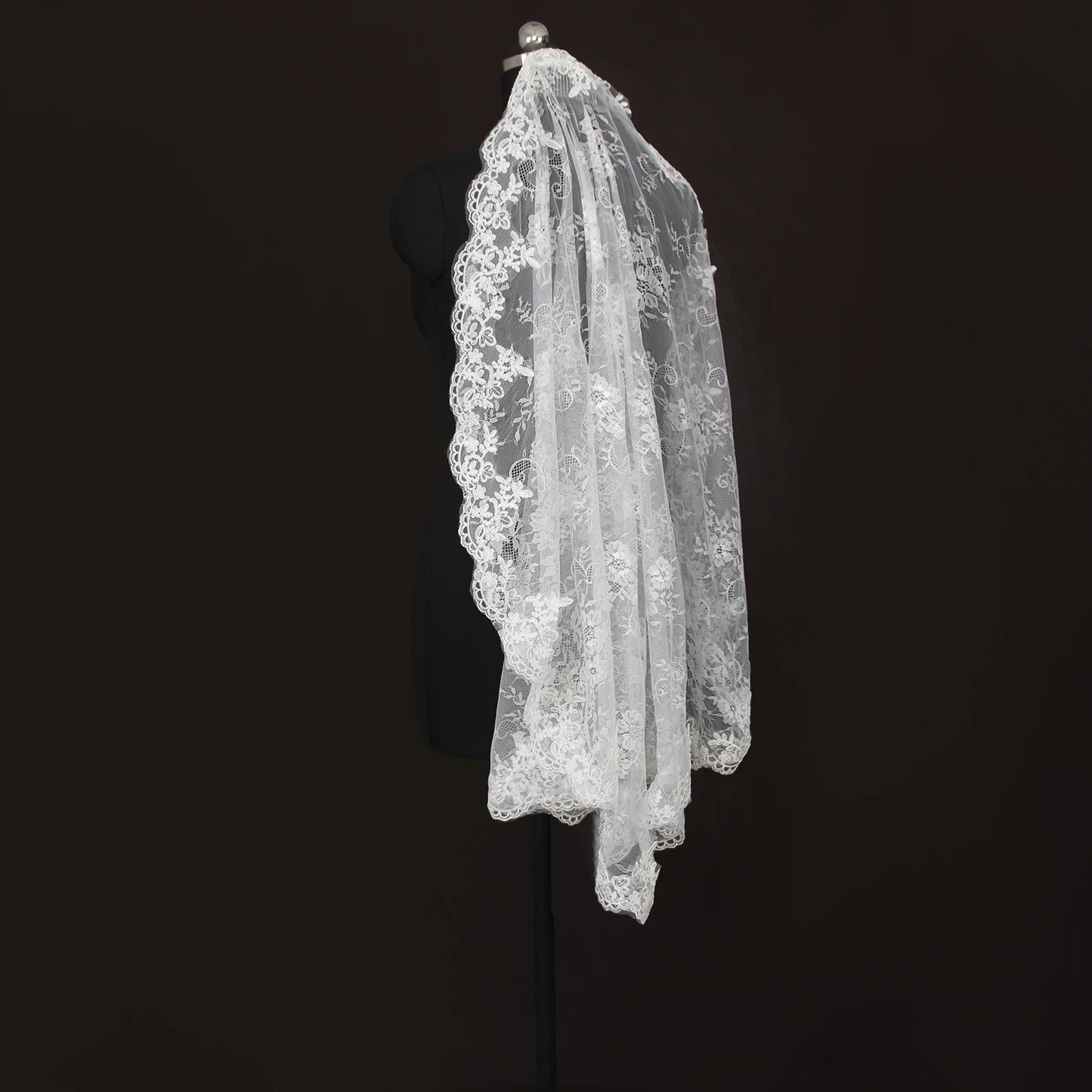 Elegant Spanish Style Bridal Veil Full Lace Trim Sheer Overlay Wedding Veil G159