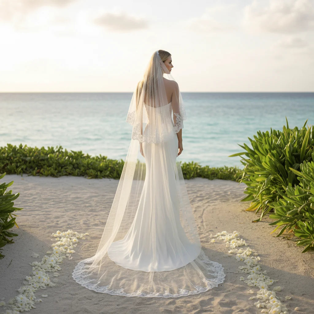 Cathedral Length Bridal Veil with Intricate Lace 2 Tier Wedding Veil