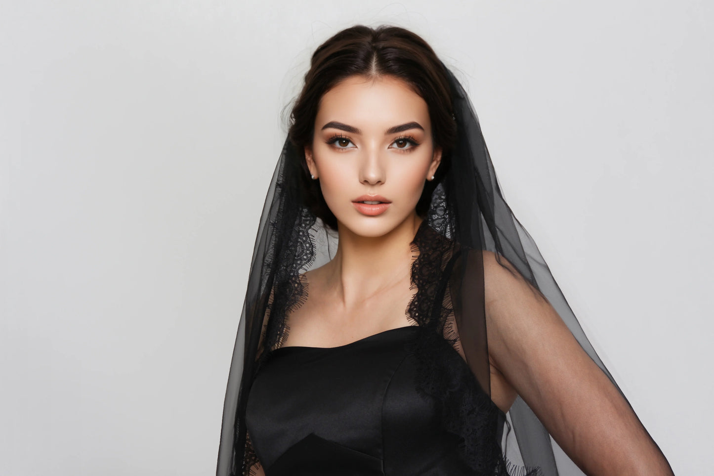 Black Bridal Veil Lace trim 75cm/100cm Hand-stitched