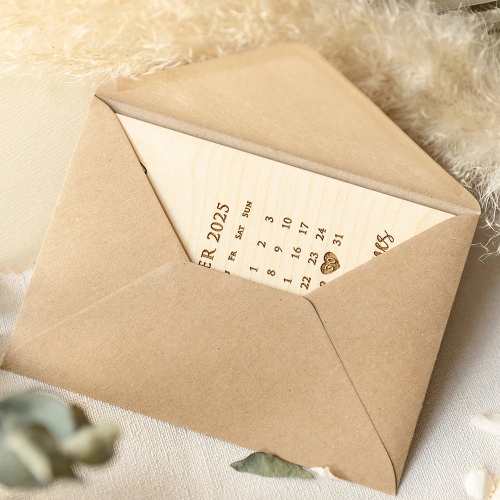 Custom Save The Date Wedding Invitation Laser Cut Wooden/Acrylic  Engraved Date Calendar Save The Date Card with Eco Envelope