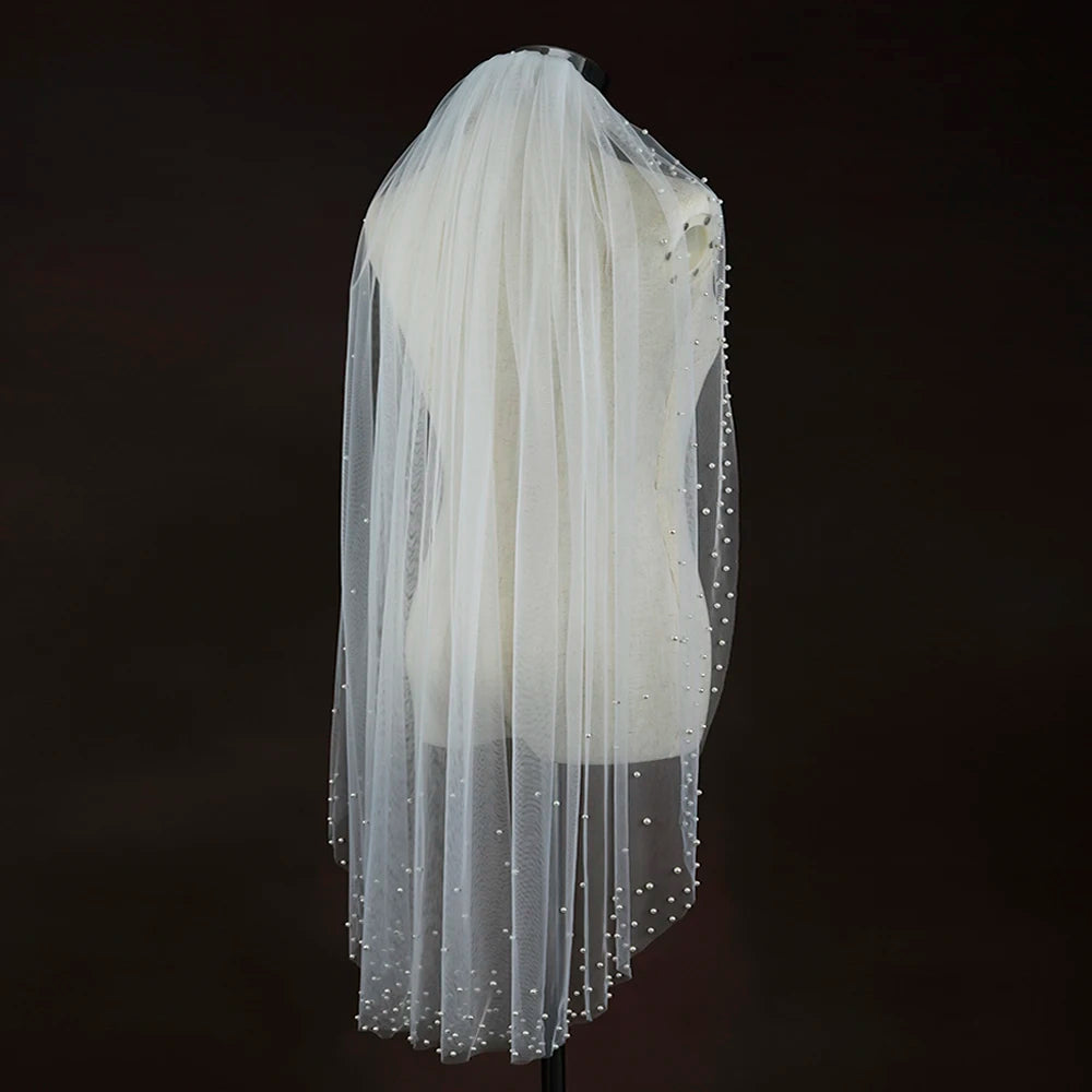 Romantic Pearl Dot Tulle Wedding Veil for Brides with Lightweight Design Subtle Beaded