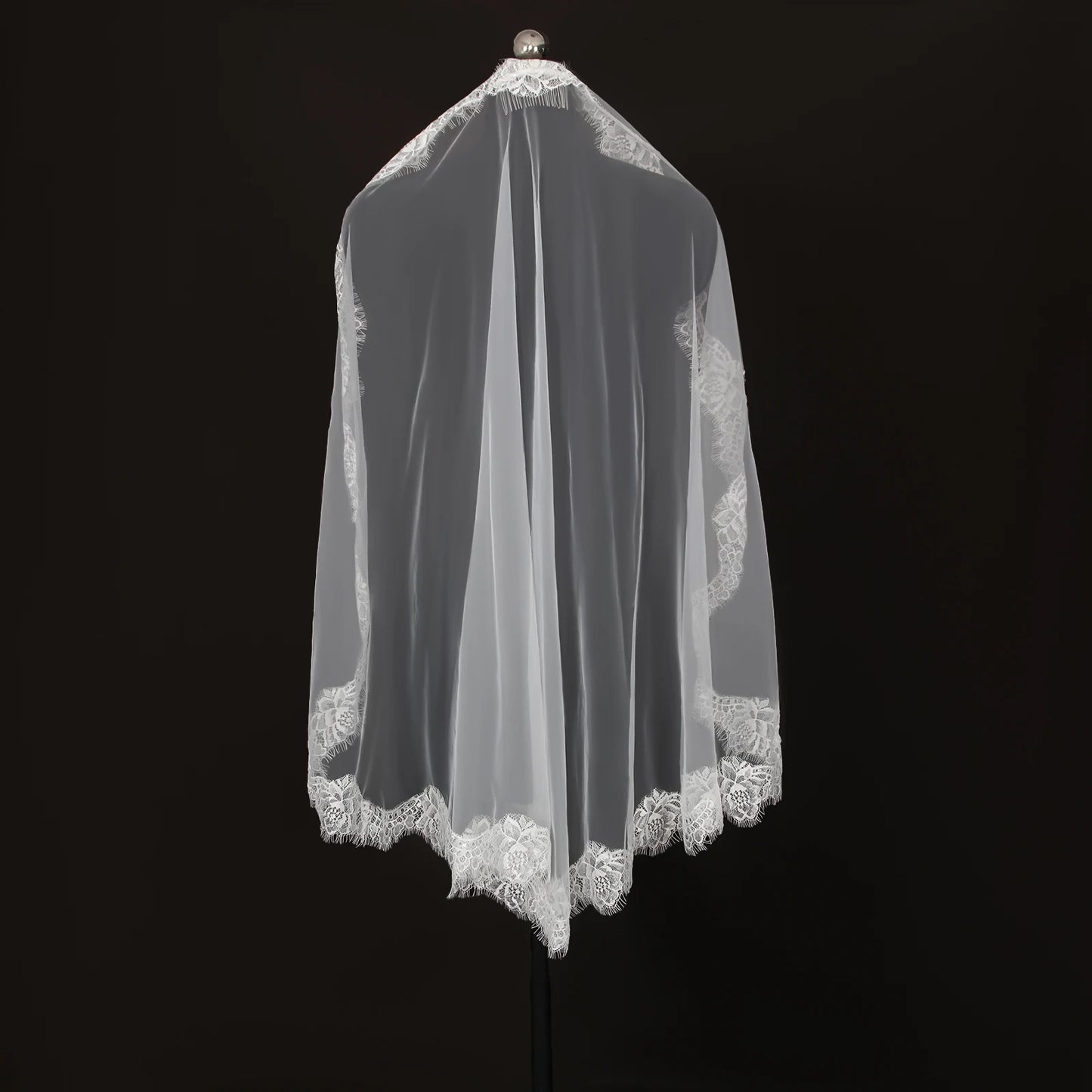 Lace Trim Tulle Wedding Veil White Ivory Bridal Veil Cathedral Length
