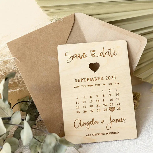 Custom Save The Date Wedding Invitation Laser Cut Wooden/Acrylic  Engraved Date Calendar Save The Date Card with Eco Envelope
