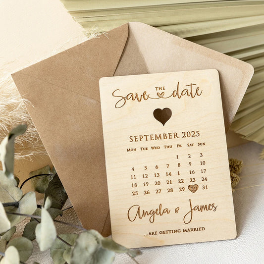 Custom Save The Date Wedding Invitation Laser Cut Wooden/Acrylic  Engraved Date Calendar Save The Date Card with Eco Envelope