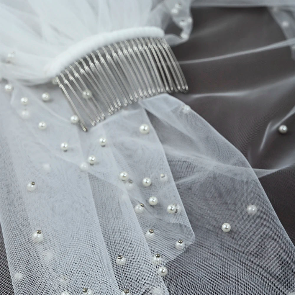 Romantic Pearl Dot Tulle Wedding Veil for Brides with Lightweight Design Subtle Beaded