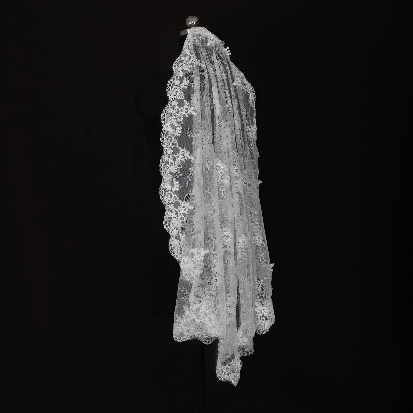 Elegant Spanish Style Bridal Veil Full Lace Trim Sheer Overlay Wedding Veil G159