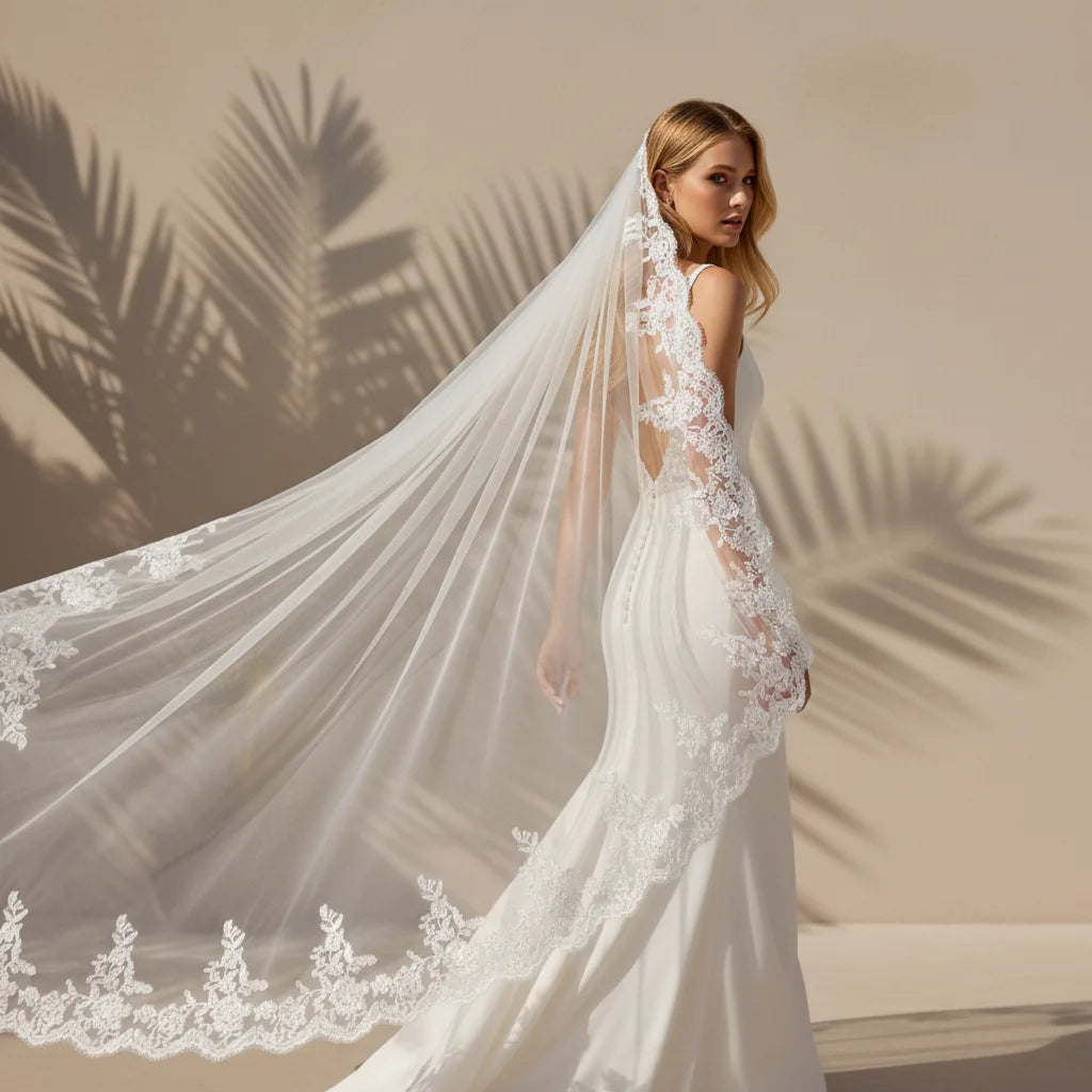 Long Bridal Veils Lace Edge Wedding Veil