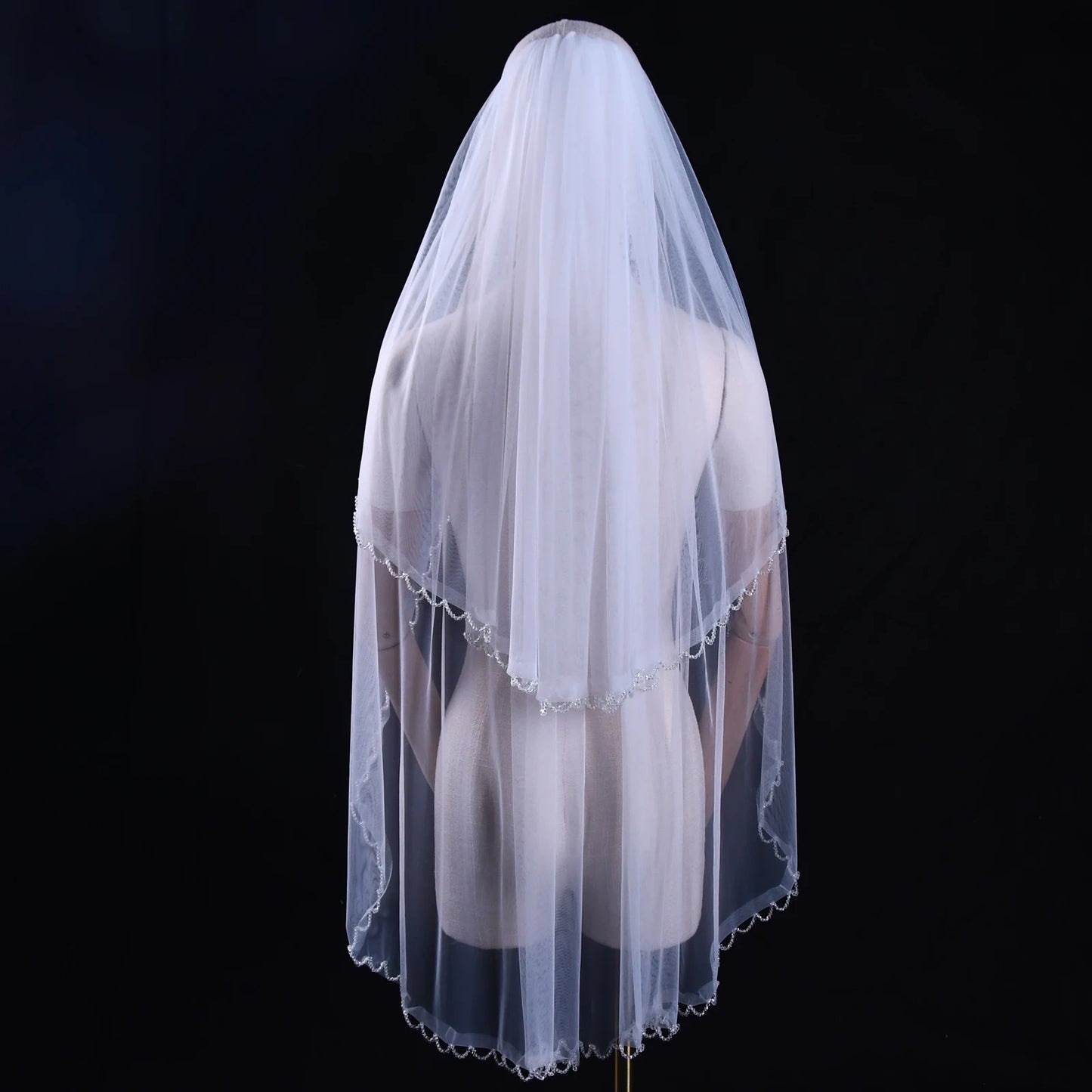 Elegant 2 Tier Wedding Veil with Crystal Edge Bridal Veils Cover Front and Back of Wedding Dresses