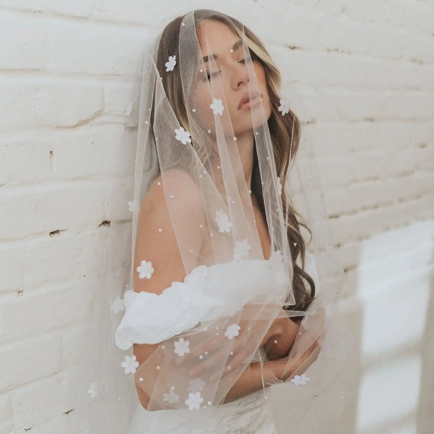 Double-layer bride wedding veil flower bride veil beach vacation style