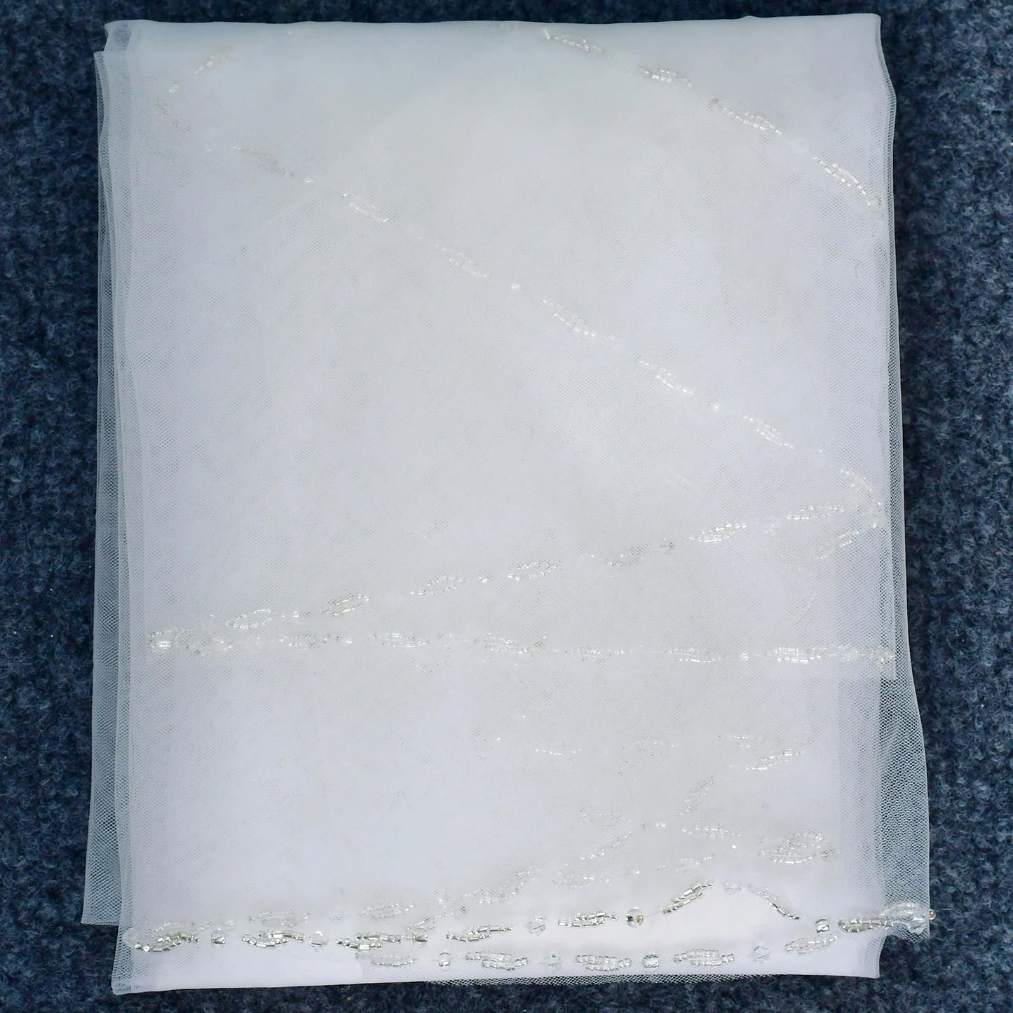 Waltz Length Bridal Veil Crystal Beaded Edge Soft Tulle Wedding Veil with Comb, One-Tier Veil