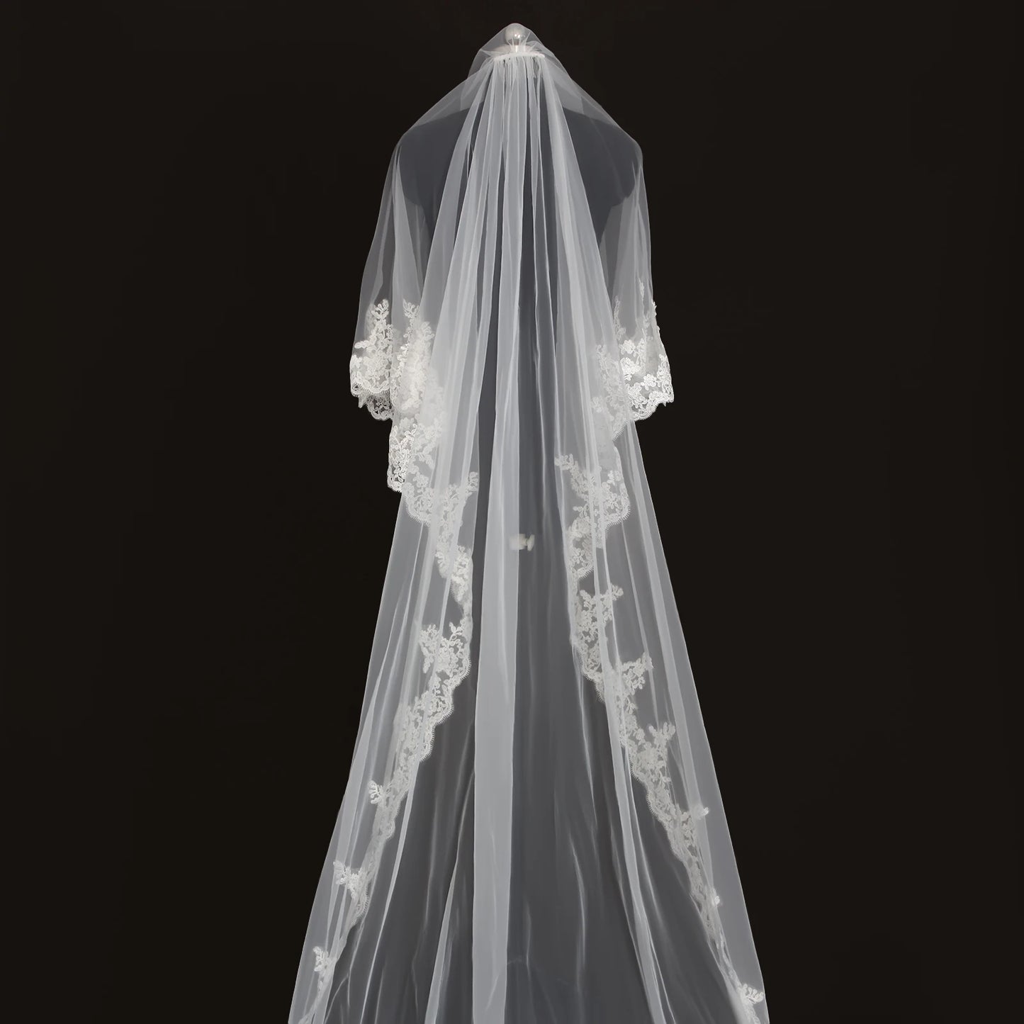 Cathedral Length Bridal Veil with Intricate Lace 2 Tier Wedding Veil