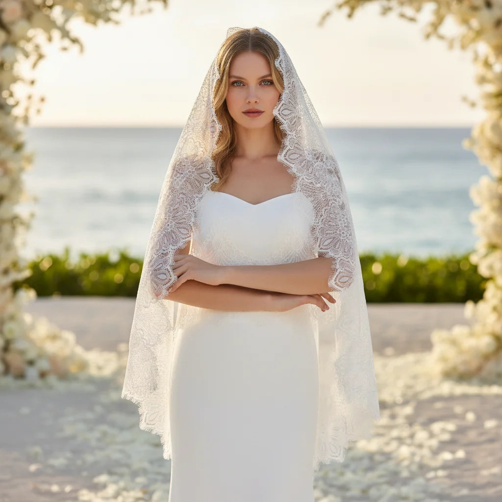 Luxury Cathedral Bridal Veil with Full Lace Trim Long Train Elegant Sheer Wedding Headpiece