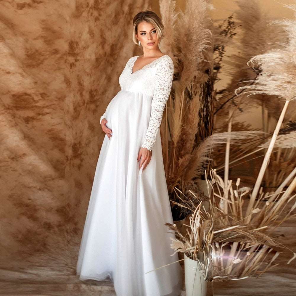 Lace White Maternity Dresses For Baby Shower and Wedding - Blossom Wedding