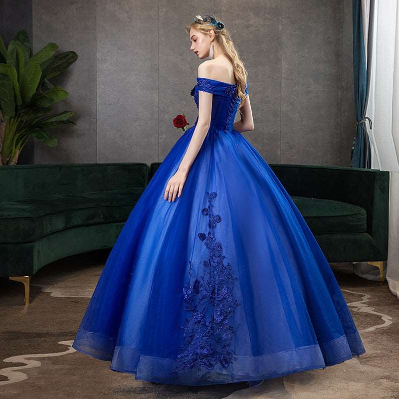 Off Shoulder Ball Gown Classic Lace Embroidery Vintage Evening Dresses Plus Size available - Blossom Wedding
