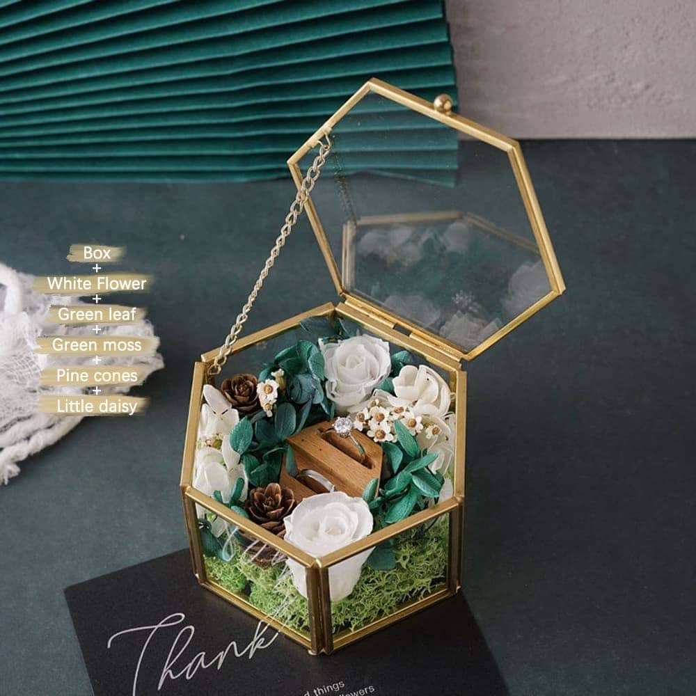 Hexagonal Glass Ring Box Geometrical Clear Jewelry Flower Ring Holder - Blossom Wedding