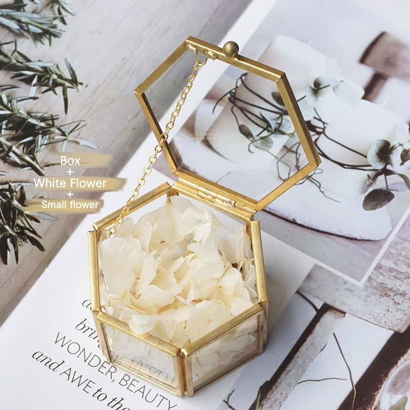 Hexagonal Glass Ring Box Geometrical Clear Jewelry Flower Ring Holder - Blossom Wedding