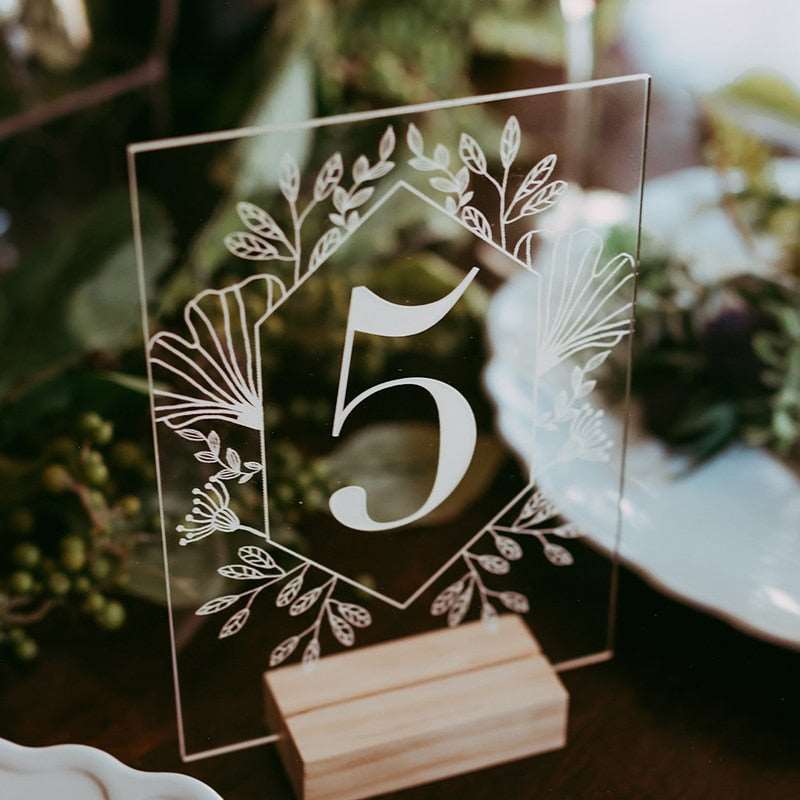 Clear Acrylic Wedding Table Numbers Calligraphy Table Sign Decor - Blossom Wedding