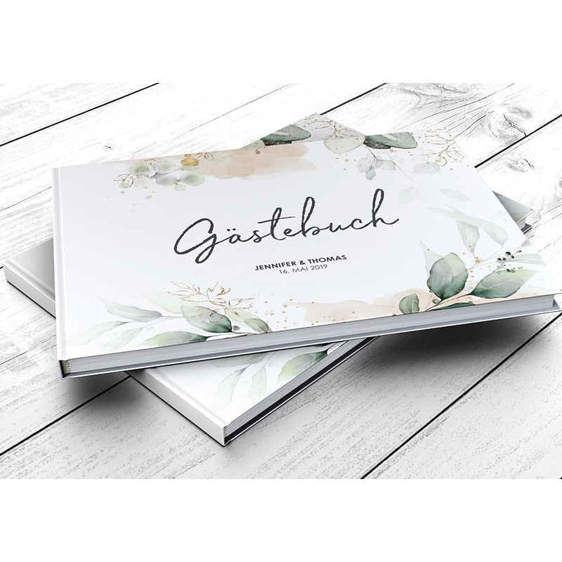 Romantic Greenery Glitter Personalized Wedding Guest Book with Photo Album - Blossom Wedding