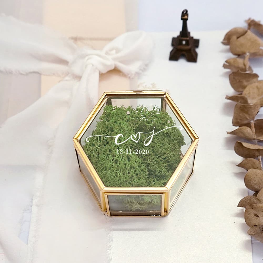 Hexagonal Glass Ring Box Geometrical Clear Jewelry Flower Ring Holder - Blossom Wedding