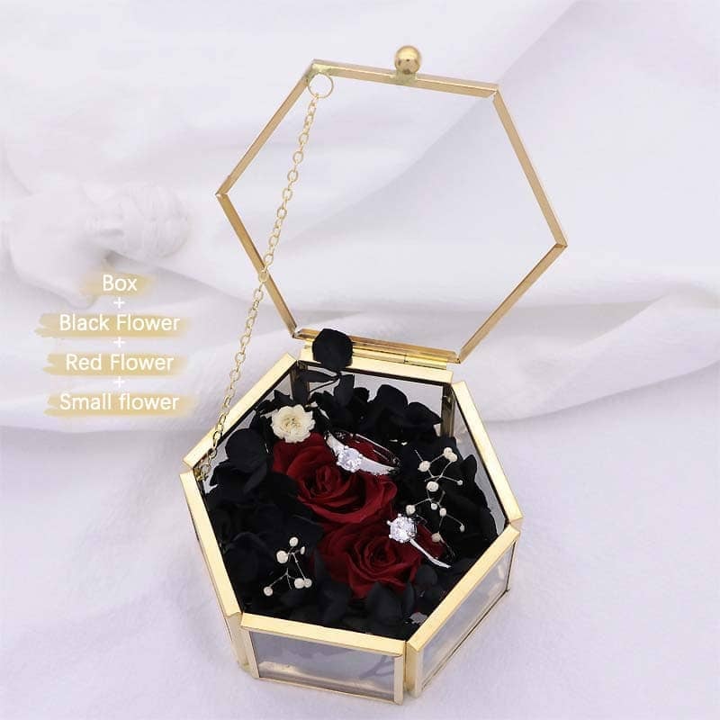 Hexagonal Glass Ring Box Geometrical Clear Jewelry Flower Ring Holder - Blossom Wedding