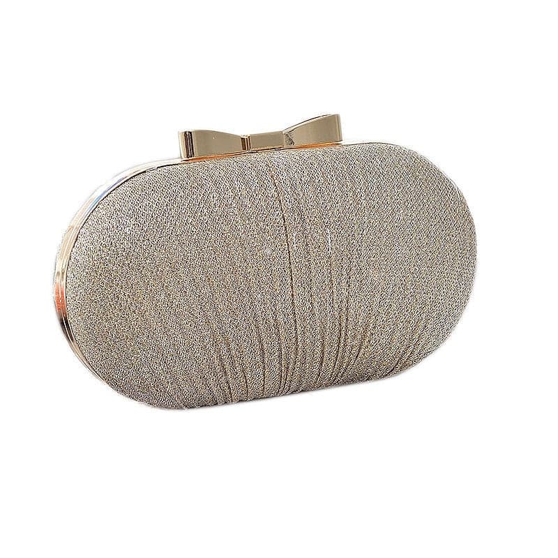 Shiny Golden Metal Bow Bridal Clutch Bag Wedding Handbag Chain Shoulder Bag - Blossom Wedding