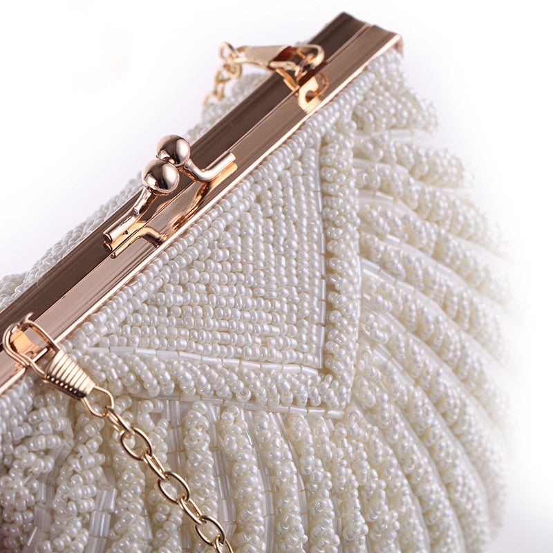 Pearl Beaded Shell Chain Bridal Clutch Bags Wedding Handbag - Blossom Wedding