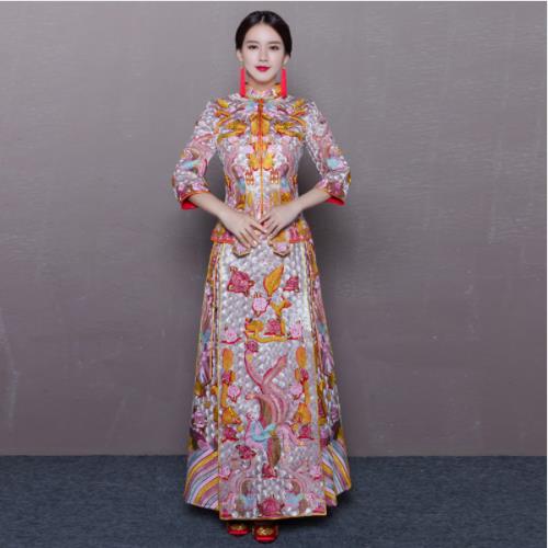 Bride Wedding Dress Exquisite Phoenix Embroidery Cheongsam Oriental Chinese Style Bride Costume Toast Clothing - Blossom Wedding
