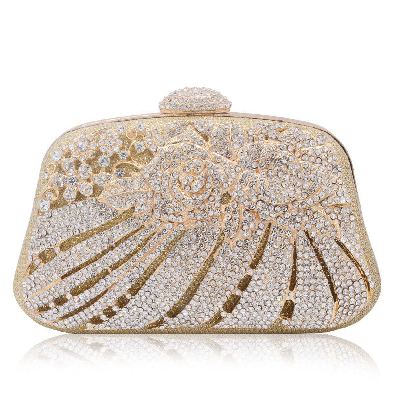 Rhinestones Metallic Hollow Out Crystal Floral Bridal Clutch Bag Wedding Handbag - Blossom Wedding