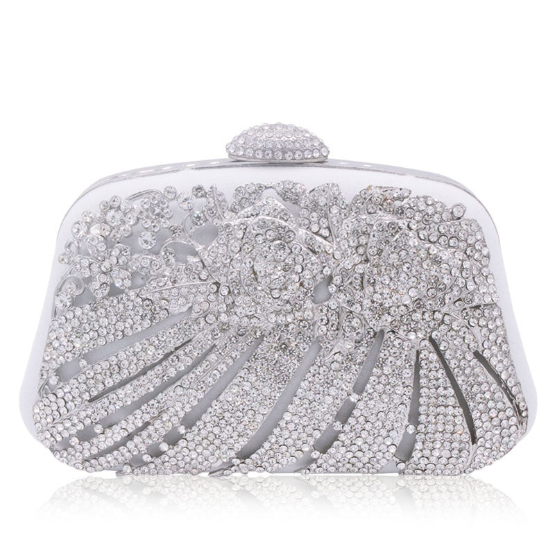 Rhinestones Metallic Hollow Out Crystal Floral Bridal Clutch Bag Wedding Handbag - Blossom Wedding