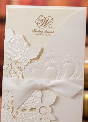50 Sets Fashion White Wedding Invitation Card With Ribbon - Blossom Wedding