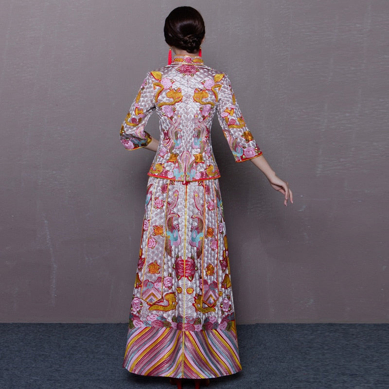 Bride Wedding Dress Exquisite Phoenix Embroidery Cheongsam Oriental Chinese Style Bride Costume Toast Clothing - Blossom Wedding