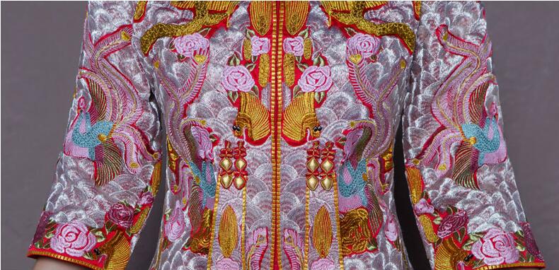Bride Wedding Dress Exquisite Phoenix Embroidery Cheongsam Oriental Chinese Style Bride Costume Toast Clothing - Blossom Wedding