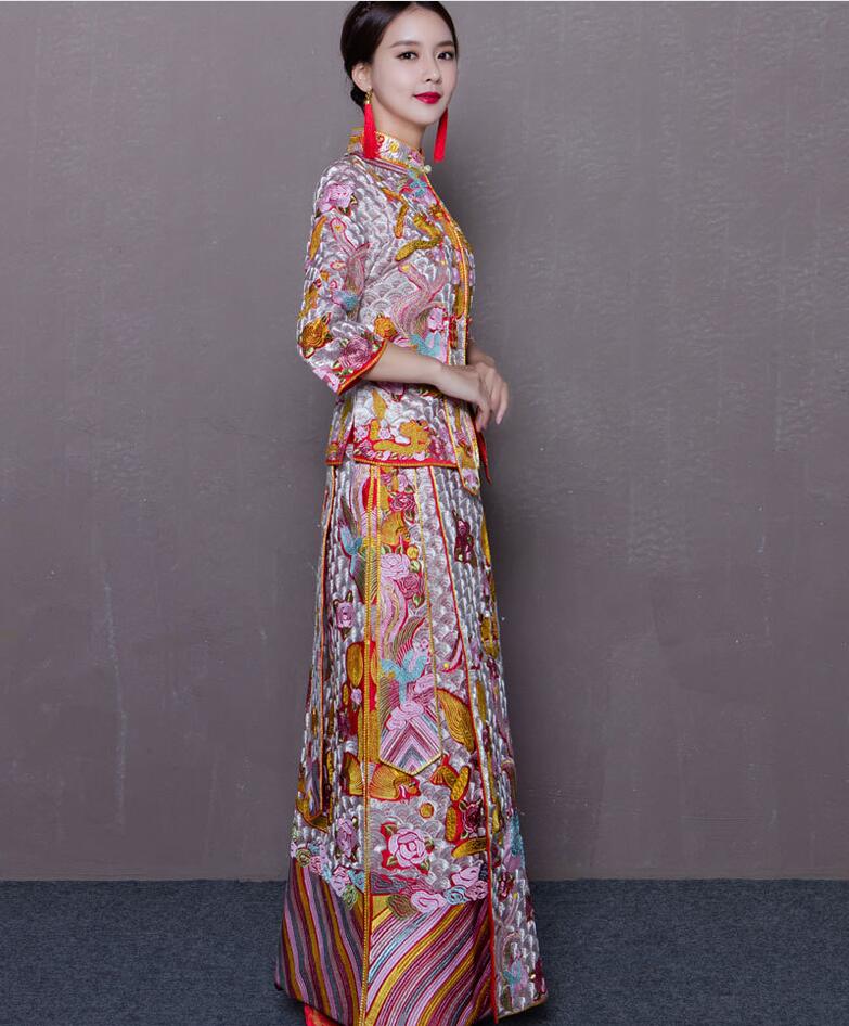 Bride Wedding Dress Exquisite Phoenix Embroidery Cheongsam Oriental Chinese Style Bride Costume Toast Clothing - Blossom Wedding