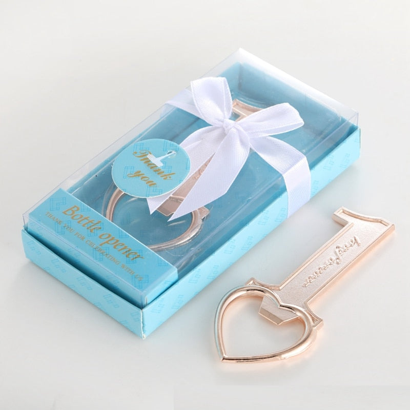 10 PCS Heart Shape Bottle Opener with Pink /Blue Box - Blossom Wedding