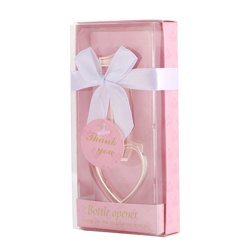 10 PCS Heart Shape Bottle Opener with Pink /Blue Box - Blossom Wedding