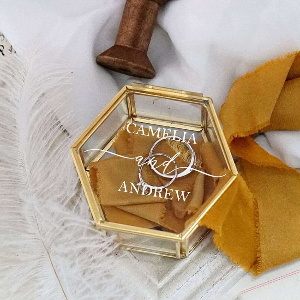Hexagonal Glass Ring Box Geometrical Clear Jewelry Flower Ring Holder - Blossom Wedding