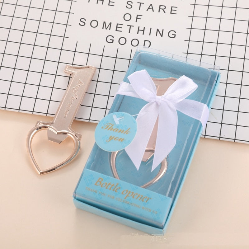 10 PCS Heart Shape Bottle Opener with Pink /Blue Box - Blossom Wedding