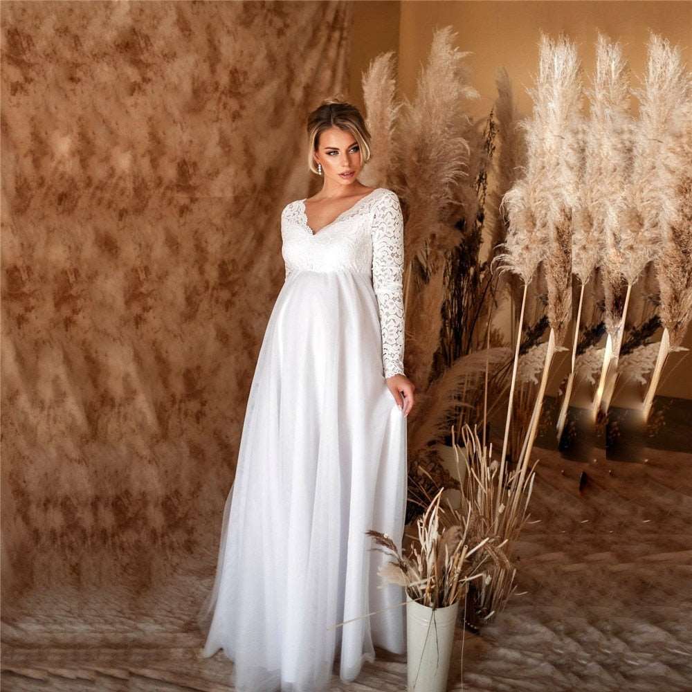 Lace White Maternity Dresses For Baby Shower and Wedding - Blossom Wedding