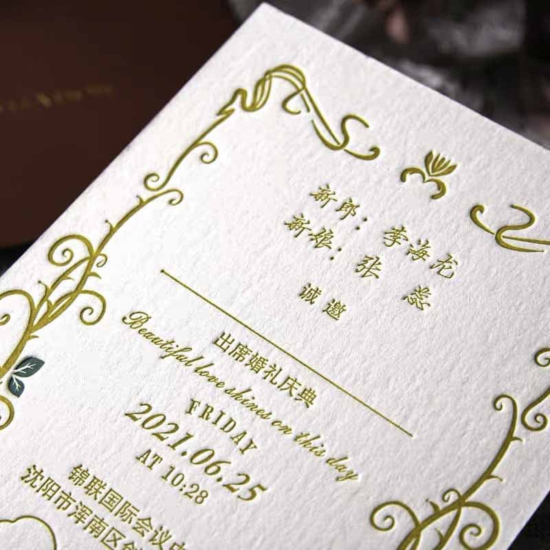40 PCS Letterpress Cotton Invites with Floral Bride Groom - Blossom Wedding
