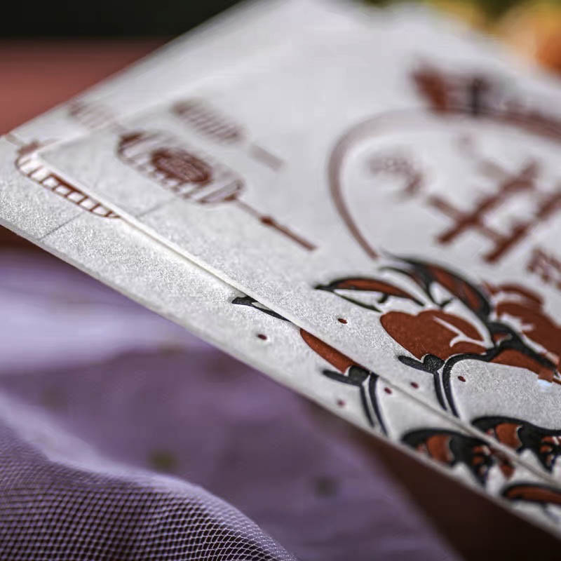 40 PCS Letterpress Cotton Invites with Double Happiness - Blossom Wedding